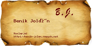 Benik Jolán névjegykártya