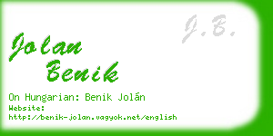 jolan benik business card